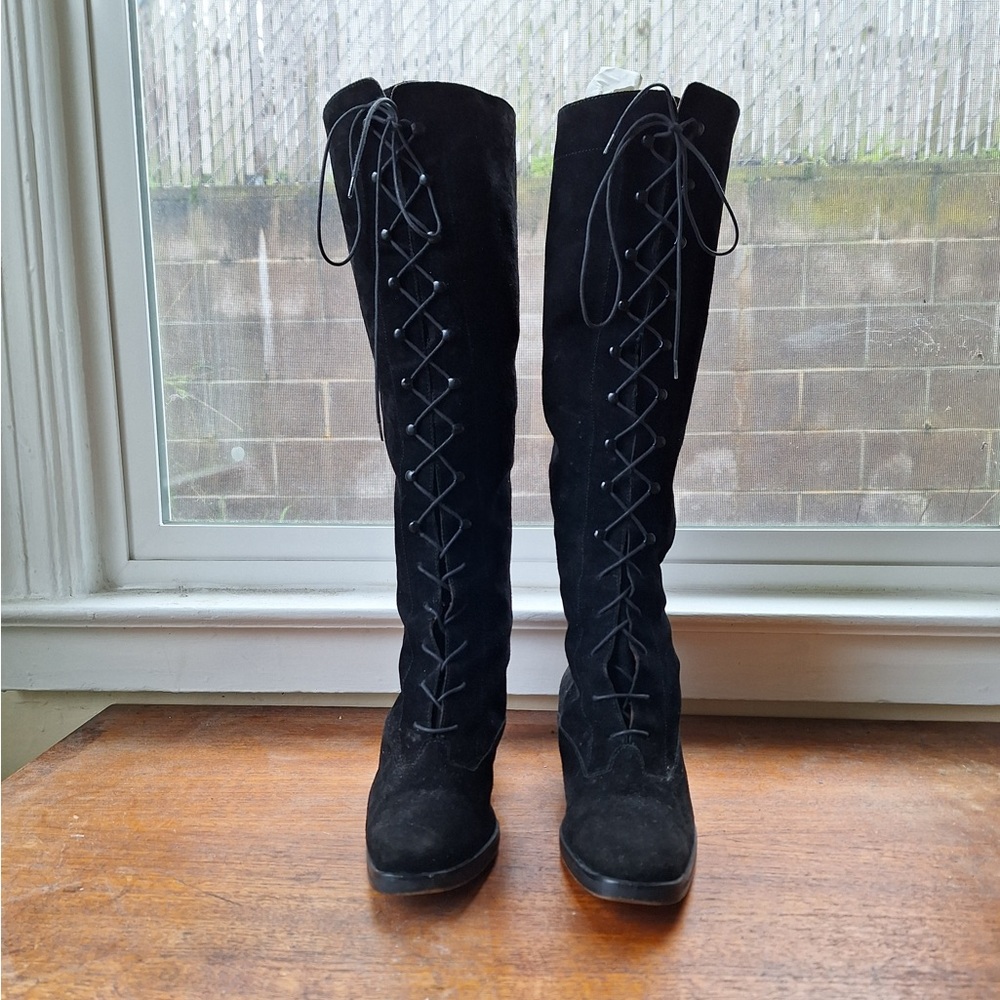 Vintage 90s stacked heel suede boots